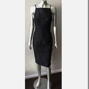 H&M black lbd tinsel texture fuzzy midi dress Sheath Metallic Pencil Faux Fur